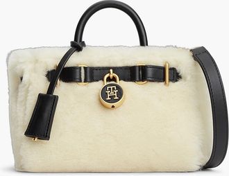 Tommy Hilfiger Womens Shearling Micro Tote Bag - Beige Allover 01