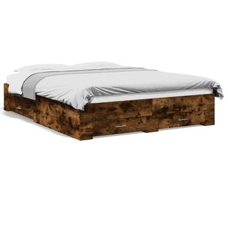 Berkfield Home Bed Frame w/Drawers Frame Smoked Oak 150x200 cm King Size in Brown