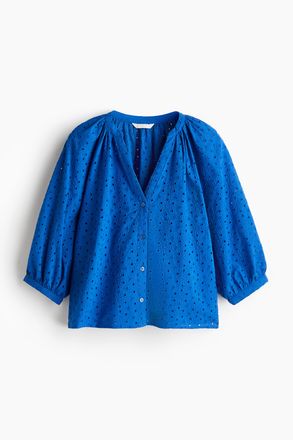 H&M Bluse mit Broderie Anglaise - Blau