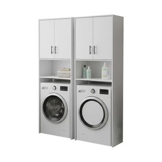 Dmora Set Muebles Para Lavander&iacute;a Delebio, Almacenaje 4 Estantes, 6 Compartimentos, Puerta Batiente, Blanco