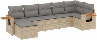 vidaXL Vidaxl - Set Sof&aacute;s De Jard&iacute;n 7 Piezas Y Cojines Rat&aacute;n Sint&eacute;tico Beige