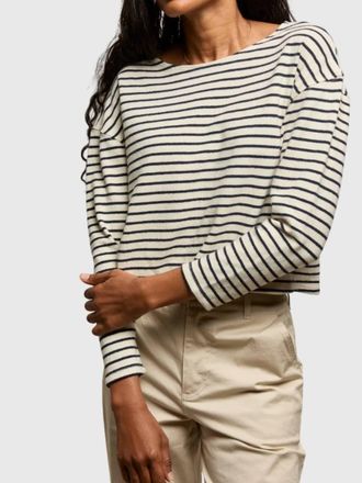 perfectwhitetee Taylor Long Sleeve Top In Navy Mini Stripe