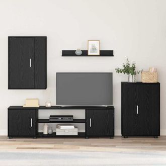 vidaXL Conjunto De Mueble De Tv 4 Pcs Roble Negro Madera Contrachapada Vidaxl