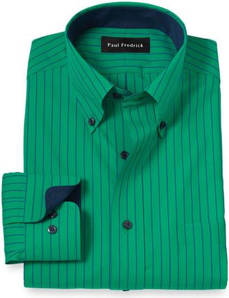 Paul Fredrick Non-iron Cotton Stripe Dress Shirt With Contrast Trim