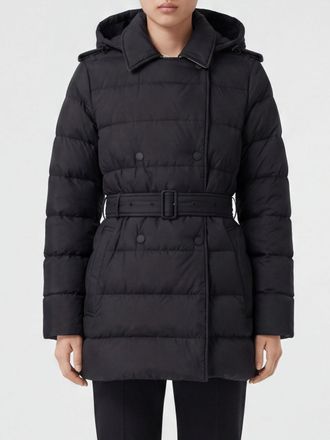Burberry Piumino corto doppiopetto in nylon trapuntato con cappuccio e cintura