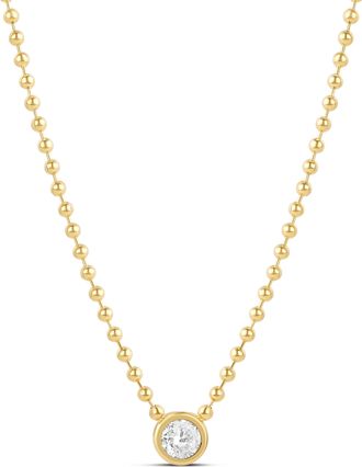 SHYMI Bezel Round Pendant Ball Chain Necklace - 18k Gold-Filled, Rhodium - Plated, Cubic Zirconia, Adjustable Chain
