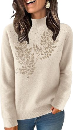 Generic Womens Sequin Turtleneck Knitted Jumpers Long Sleeve Plush Sparkle Pullover for Winter Holiday Parties Glitter Ladies Sweater for Women UK Tunic Top W