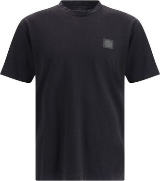Stone Island Crew-neck T-shirt with monochrome compass Mens logo
