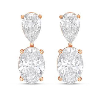 Diana M. Jewels 14K Rose Gold 10.00 Cts of Lab grown pear and oval shape diamond drop earrings