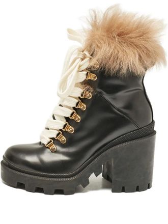 Gucci 95mm leather fur-trim ankle boots - women - Sheep Skin/Shearling/Rubber/Leather - 35.5 - Black