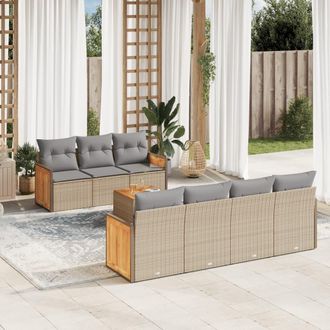 vidaXL Vidaxl - Juego De Sof&aacute;s De Jard&iacute;n Con Cojines Beige 8 Pzas Rat&aacute;n Pe