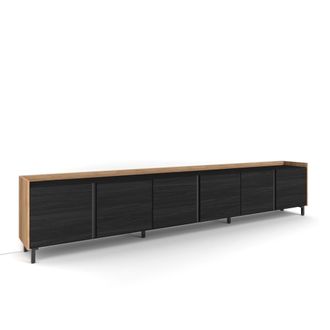 Skraut Home Skraut Home - Mueble Tv, Televisi&oacute;n, Muebles De Sal&oacute;n, Almacenaje, 309x35x61cm, Para Tv Hasta 80, Dise&ntilde;o Industrial, Estilo Moderno, Negro Y Roble