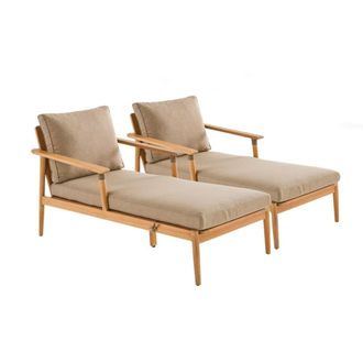 Sweeek Tumbona de madera de acacia y cuerda, set de 2, natural