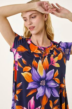 Roman Floral Print Hanky Hem Tunic Top