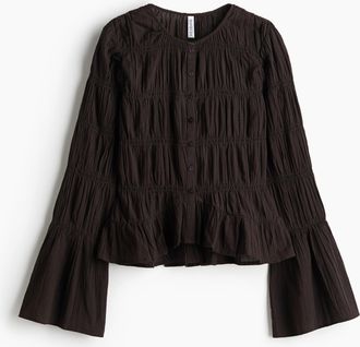 H&M Gesmokte Baumwollbluse - Brown