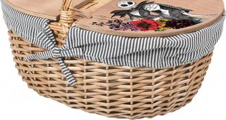 Picnic Time Nightmare Before Christmas Jack & Sally Country Picnic Basket In Beige/navy Blue & White Stripe