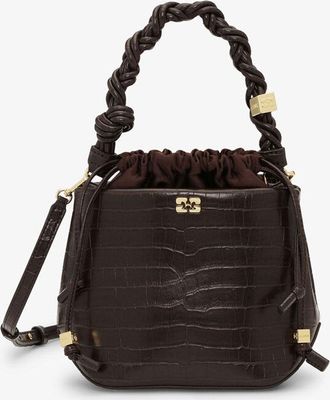 Ganni Brown Croco Bou Bucket Bag