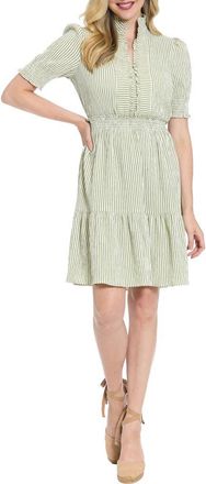 London Times Puff Sleeve Smocked Dress in Cream/Olive at Nordstrom Rack, Size X-Small
