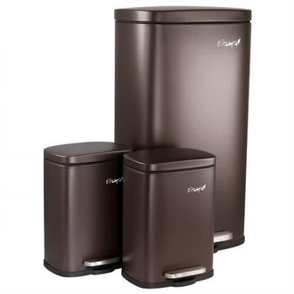 Elama 3 Piece 8 Gallon and 1.3 Gallon Stainless Steel Step Trash Bin Combo Set with Slow Close Mechanism in Silver at Nordstrom