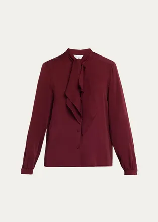 Max Mara Silk Charmeuse Scarf-Neck Button-Down Blouse