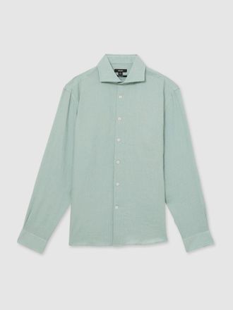 Reiss Ocean Green Linen Button-through Shirt, M