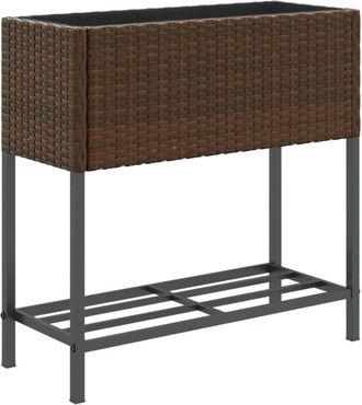 vidaXL Garden Planter with Shelf Brown Poly Rattan vidaXL