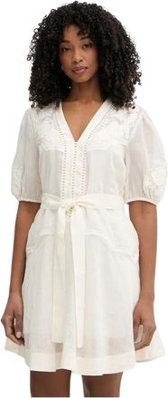 Twinset Geborduurd Minijurkje - Dames - Korte kleedjes - Beige - XL - Katoen - Kleedjes