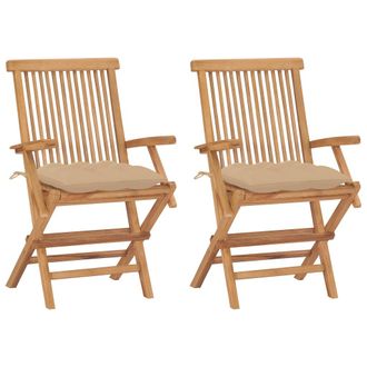 vidaXL Sillas De Jard&iacute;n Con Cojines De Beige 2 Pcs Massive Teak - 212124