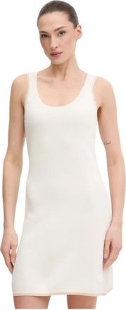 Emporio Armani Gebreide Jurk met Ronde Hals - Dames - Kleedjes - Beige - S - Polyester - Kleedjes