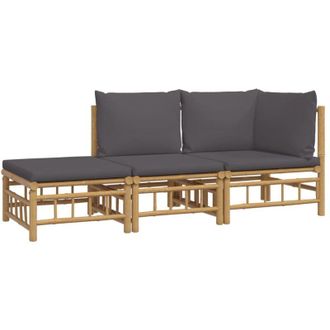 vidaXL Set De Muebles De Jard&iacute;n 3 Piezas Bamb&uacute; Con Cojines Gris Oscuro Vidaxl