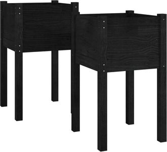 vidaXL Vidaxl - Jardineras 2 unidades madera maciza de pino negro 40x40x70 cm