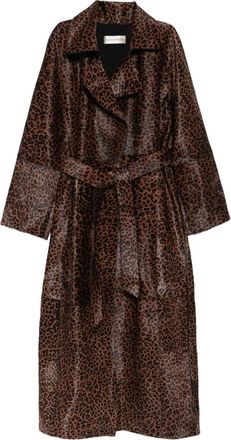 Nour Hammour Althea belted coat - women - Calf Leather/Cupro/Viscose - L - Brown