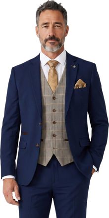PAUL ANDREW Mayfair Navy Textured 3 Piece Formal Suit With Brown Tweed Check Waistcoat