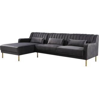 Habitat et Jardin Divano ad angolo in velluto Oliver - 187 x 161 x 81 cm - 5 posti a sedere - Grigio - Angolo sinistro