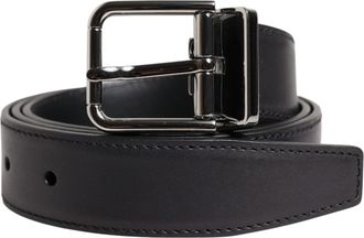 Dolce & Gabbana Black Classic Calf Leather Silver Buckle Mens Belt
