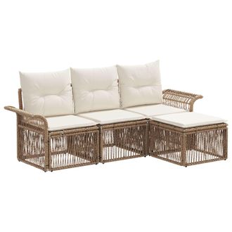 vidaXL Conjunto De Sof&aacute;s De Jard&iacute;n 4 Pcs Beige Rat&aacute;n Sint&eacute;tico Vidaxl