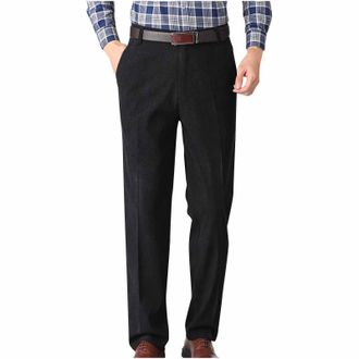 Generic Mens Formal Trousers Corduroy Suit Trousers for Men Flat Front Dress Pants with Pockets Solid Colour Straight Leg Dressy Bottoms Classic Fit Business 