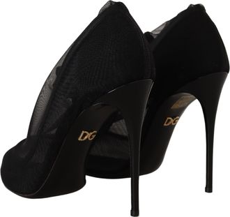 Dolce & Gabbana Womens Black Tulle Stretch Boots Pumps Shoes Elastane