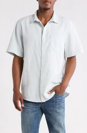 Vans Lawson Stripe Cotton & Linen Blend Button-Up Shirt in Dawn Mist-Marshmallow at Nordstrom, Size Xx-Large