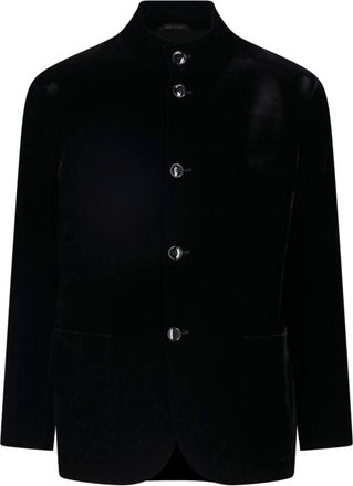 Giorgio Armani Black Stand Collar Viscose-Blend Velvet Jacket