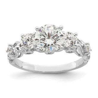 Diamond2Deal Sterling Silver Rhodium-plated Three Stone Cubic Zirconia Ring