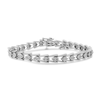 House of Brilliance 925 Sterling Silver Diamond Miracle-Set Double Swoosh Milgrain Style Tennis Bracelet