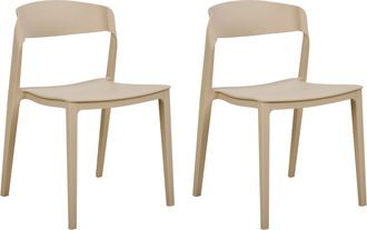 Beliani Conjunto De 2 Sillas De Pl&aacute;stico Apilables Sin Reposabrazos Tapas De Patas Sillas De Conferencia Dise&ntilde;o Moderno Comedor Beige Somers