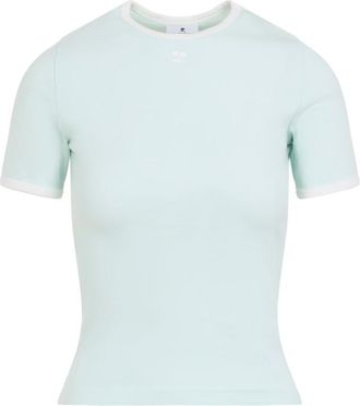 Courr&egrave;ges Mint Green Round Neck Logo T-Shirt