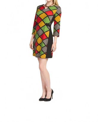Papillon Cable Print 3/4 Sleeve Dress In Multi