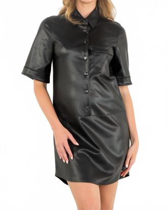 THML Clothing Faux Leather Shirt Dress In Black