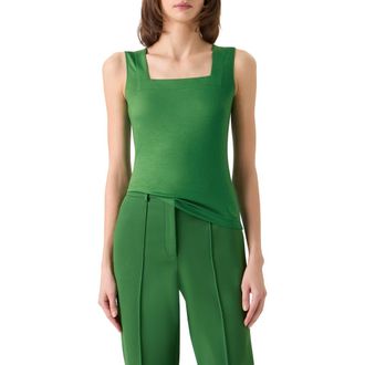 Akris Signature Dot Square Neck Stretch Modal Tank in Green at Nordstrom, Size 12