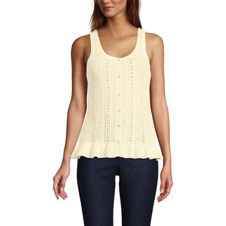 Lands End Cotton Boucle Ruffle Hem Sleeveless Sweater in Fresh Ivory at Nordstrom, Size X-Large