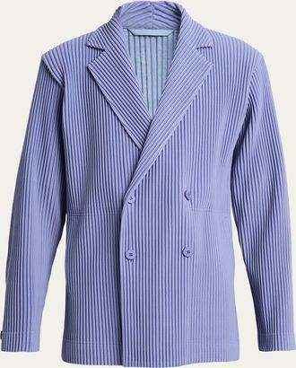 Homme Pliss&eacute; Issey Miyake Mens Pleated Double-Breasted Blazer