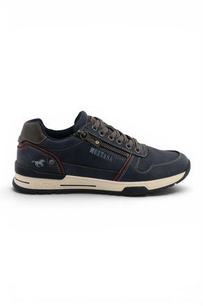 Mustang Mens Navy Faux Leather Trainer Sneaker Shoes - M0281006
